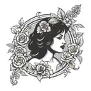 Breast Cancer and silhouette of woman touching her chest and flowers  tattoo design idea