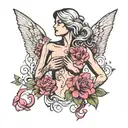 Breast Cancer and silhouette of woman touching her chest and flowers  tattoo design idea