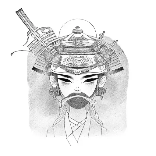 Drawing of a stunning beatiful samurai woman