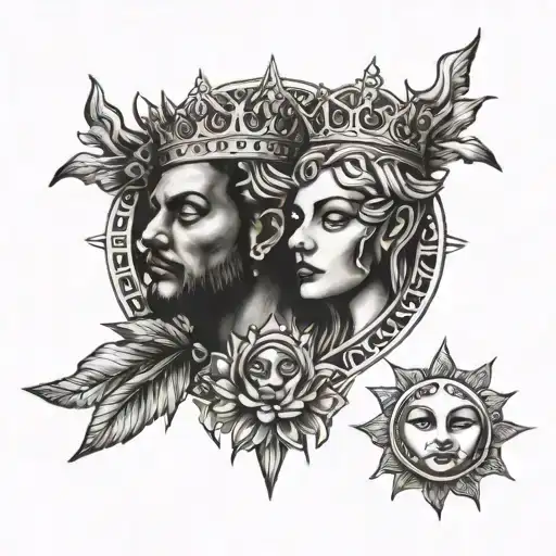 king and queen, sun and moon  tattoo design idea