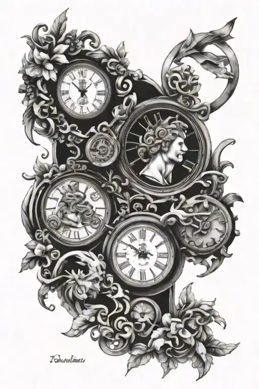 Clocks and Greek Gods tattoo design idea