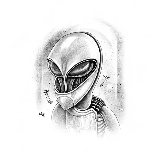 Black and Grey Alien Wearing Louis Vuitton Sniffing A Tattoo
