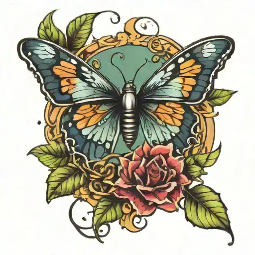 Maverick wrapped with vines add in a couple butterflies and hearts tattoo design idea