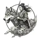 woman samurai with wolf tattoo design idea