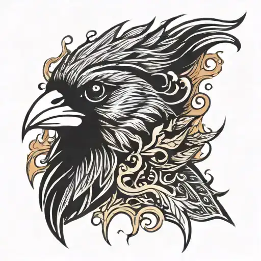 flaming cardinal head emerging like phoenix rising surrounded by enlightenment  tattoo design idea