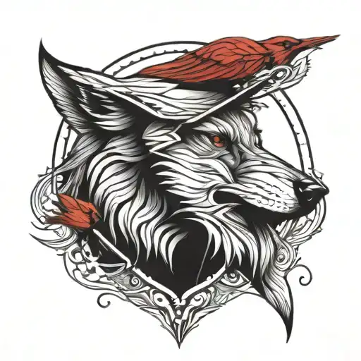 cardinal head and wolf transforming  tattoo design idea