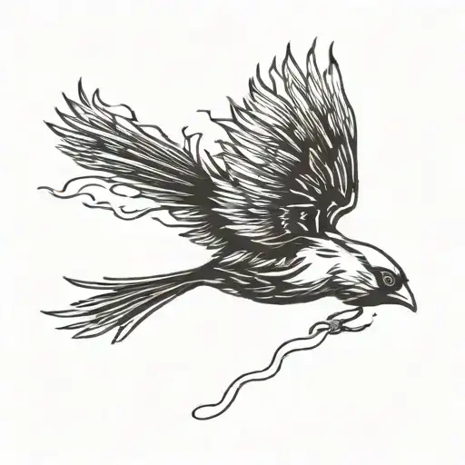 flaming cardinal flying bird rising tattoo design idea