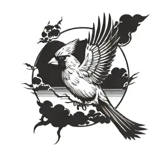 angry cardinal flying towards the sun tattoo design idea
