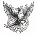 flaming cardinal like a phoenix rising with wings and sword tattoo design idea