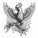 flaming cardinal like a phoenix rising with wings and sword tattoo design idea