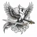 flaming cardinal like a phoenix rising with wings and sword tattoo design idea