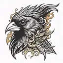 flaming cardinal head emerging like phoenix rising surrounded by enlightenment  tattoo design idea