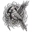 flaming cardinal head emerging like phoenix rising surrounded by enlightenment  tattoo design idea