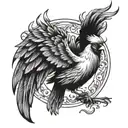 flaming cardinal head emerging like phoenix rising surrounded by enlightenment  tattoo design idea