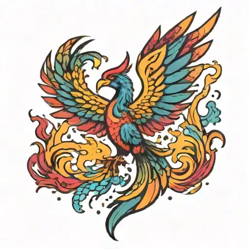 rainbow Phoenix rising from ashes tattoo design idea