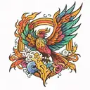 rainbow Phoenix rising from ashes tattoo design idea