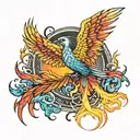 rainbow Phoenix rising from ashes tattoo design idea