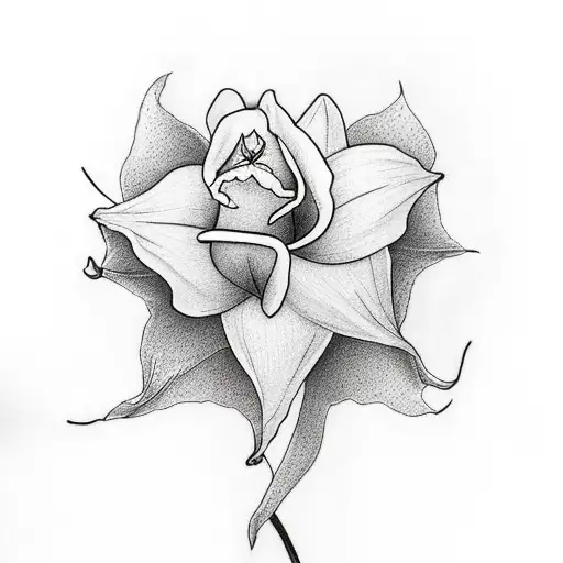A minimalist tattoo of a daffodil, rose, and morning glory intertwined in a unique floral arrangement, representing your favorite flowers and their significance to you tattoo design idea