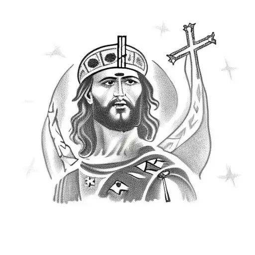 Skanderbeg on his horse with the Albanian flag, Jesus and the rosary somewhere in there too tattoo design idea