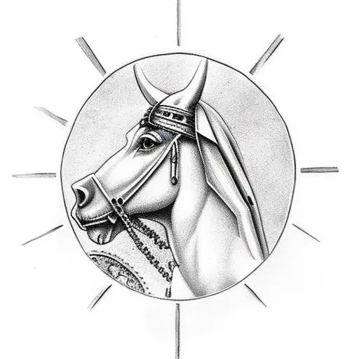 Skanderbeg on his horse with the Albanian flag, Jesus and the rosary in the background  tattoo design idea