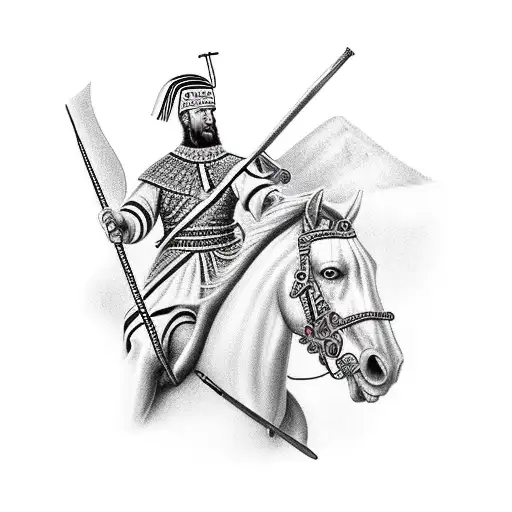 Skanderbeg on his horse with the Albanian flag tattoo design idea