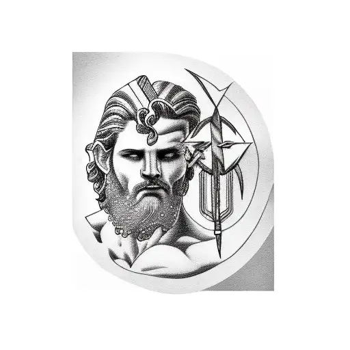 A blackwork tattoo of the Greek god Zeus holding a lightning bolt tattoo design idea