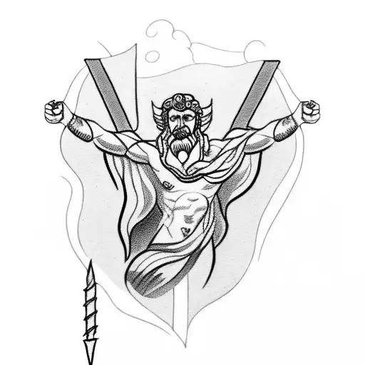 A blackwork tattoo of the Greek god Zeus holding a lightning bolt tattoo design idea