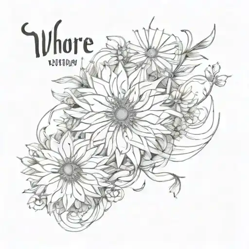 design the word "whore" with dandelion transforming tattoo design idea