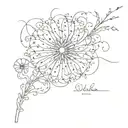  text "whore" blowing apart like a dandelion in the wind tattoo design idea