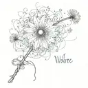  text "whore" blowing apart like a dandelion in the wind tattoo design idea