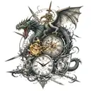 clocks exploding with swords going through them with dragons wrapping around it  tattoo design idea