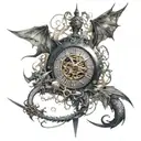 clocks exploding with swords going through them with dragons wrapping around it  tattoo design idea