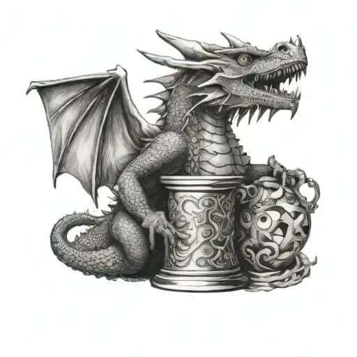 Dragon curled around the Stanley Cup, with intricate detailing on the cup itself tattoo design idea