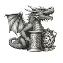Dragon curled around the Stanley Cup, with intricate detailing on the cup itself tattoo design idea