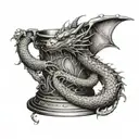 Dragon curled around the Stanley Cup, with intricate detailing on the cup itself tattoo design idea