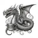 Dragon curled around the Stanley Cup, with intricate detailing on the cup itself tattoo design idea