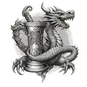 Dragon curled around the Stanley Cup, with intricate detailing on the cup itself tattoo design idea