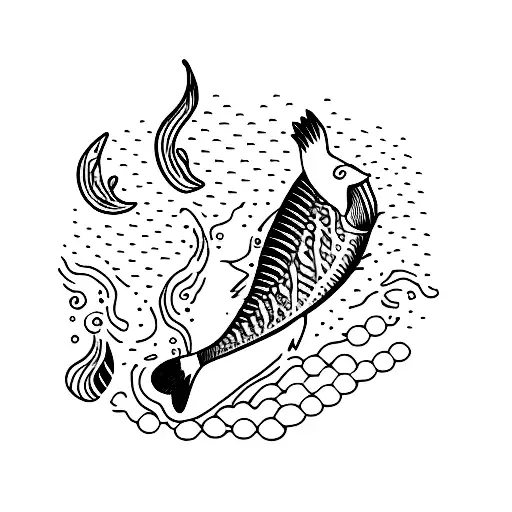 alcohol bottle, fishes, drugs tattoo design idea