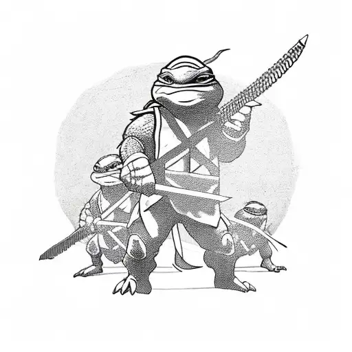 A new-school design of the ninja turtles using their construction tools as weapons against the foot clan tattoo design idea