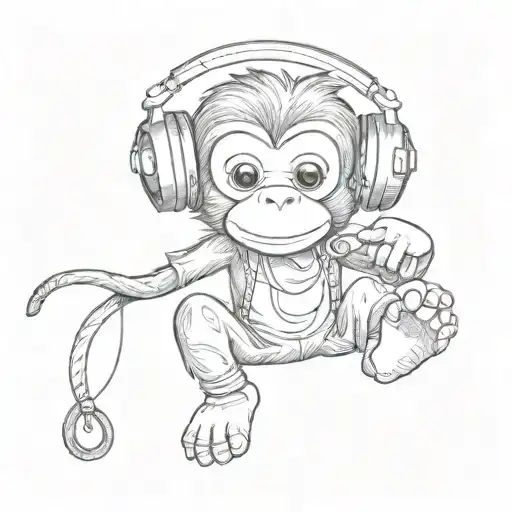 Cute little monkey with headphones tattoo design idea