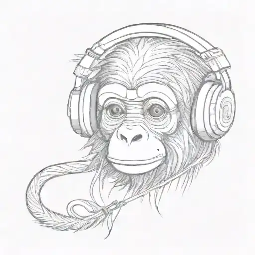 Cute little monkey with headphones tattoo design idea