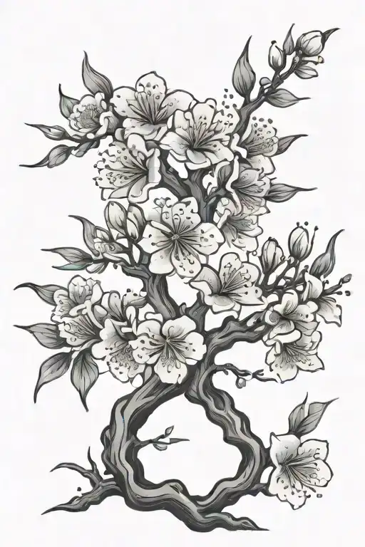 Flaming Cherry Blossom tree tattoo design idea