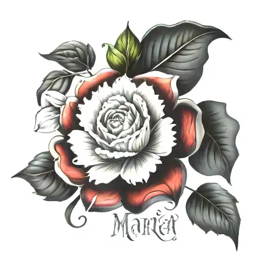 flower surrounded with the name Maria tattoo design idea
