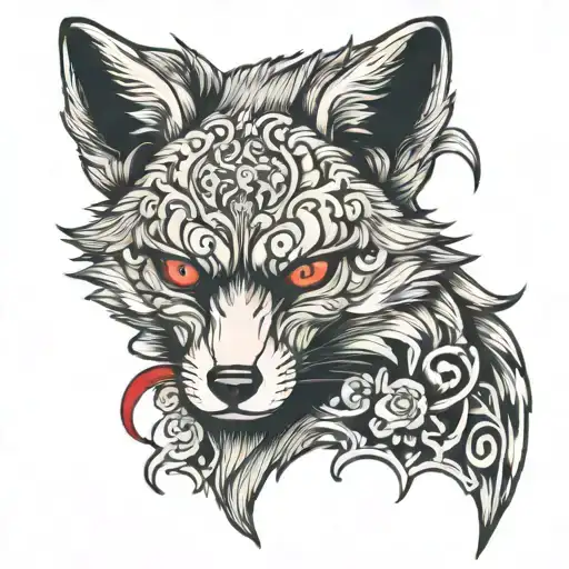 Angry fox with red eyes tattoo design idea