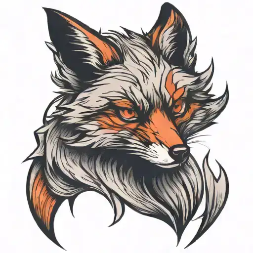 Angry fox with red eyes looking forward tattoo design idea