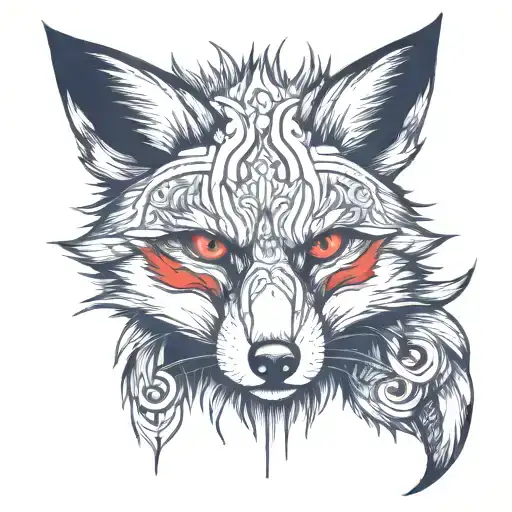 Angry fox with red eyes tattoo design idea