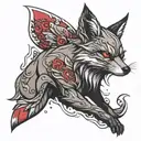 Angry fox with red eyes looking forward tattoo design idea