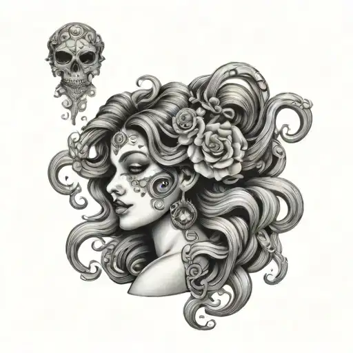 Medusa with sugar skull face tattoo tattoo design idea