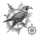 viking, odin's raven, nordic compass tattoo design idea