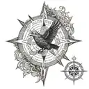 viking, odin's raven, nordic compass tattoo design idea